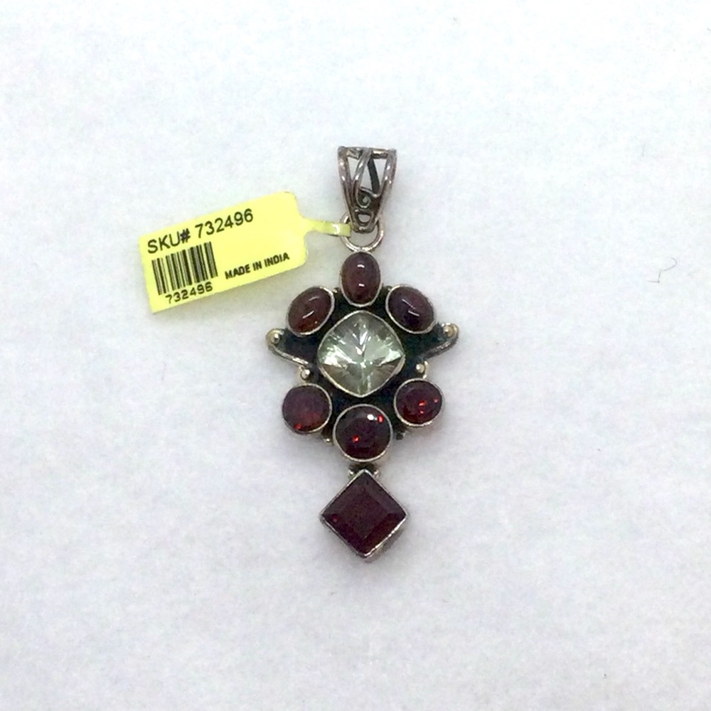 NEW Sterling Silver Red / Clear Crystal Pendant 2”